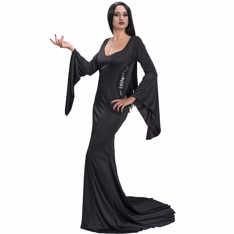 Morticia Addams Kostüm Halloween Kleid schwarz für Damen Gr. S-XL Lizenz-Kostüm Halloween Fasching Karneval Mottoparty Gruppenkostüm Familienkostüm Morticia Addams Kostüm Halloween Kleid schwarz für Damen Gr. S-XL Lizenz-Kostüm Halloween Fasching Karneval Mottoparty Gruppenkostüm Familienkostüm