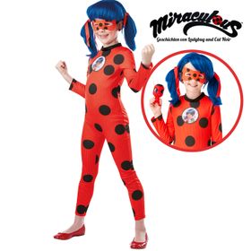 Miraculous Kostüm Ladybug Deluxe mit Tikki Marienkäfer Plüschfigur für Kinder 5-8 Jahre Lizenz-Kostüm Filmheld Serienheld TV Fasching Karneval Mottoparty Kinderfasching Kindergeburtstag