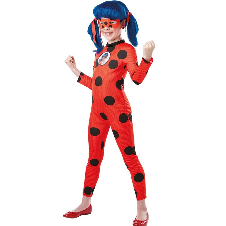 Miraculous Kostüm Ladybug Deluxe mit Tikki Marienkäfer Plüschfigur für Kinder 5-8 Jahre Lizenz-Kostüm Filmheld Serienheld TV Fasching Karneval Mottoparty Kinderfasching Kindergeburtstag