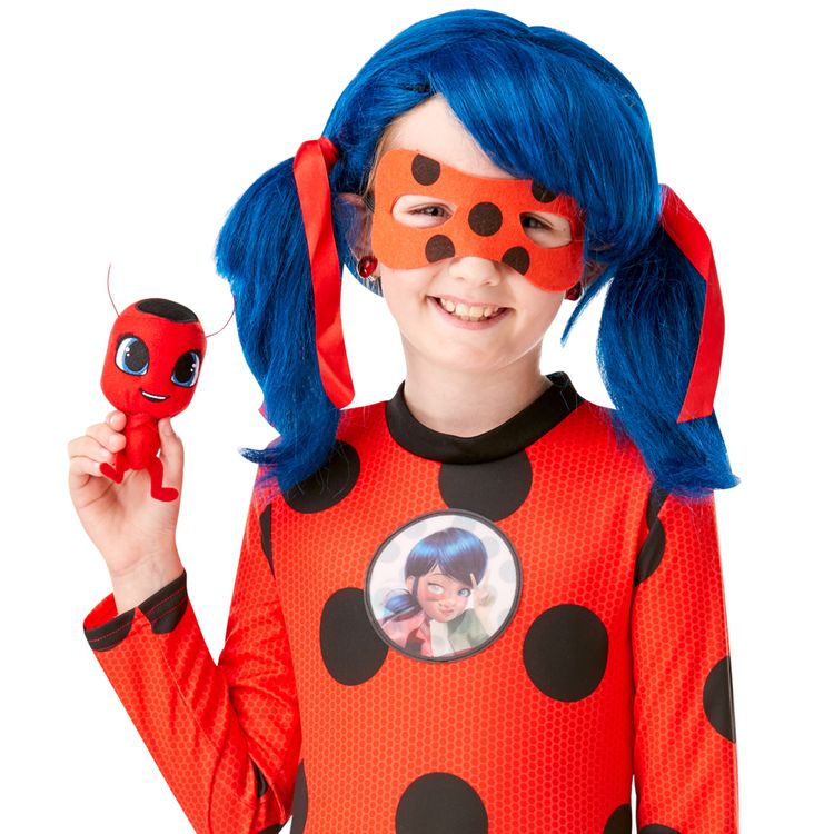 Miraculous Kostüm Ladybug Deluxe mit Tikki Marienkäfer Plüschfigur für Kinder 5-8 Jahre Lizenz-Kostüm Filmheld Serienheld TV Fasching Karneval Mottoparty Kinderfasching Kindergeburtstag