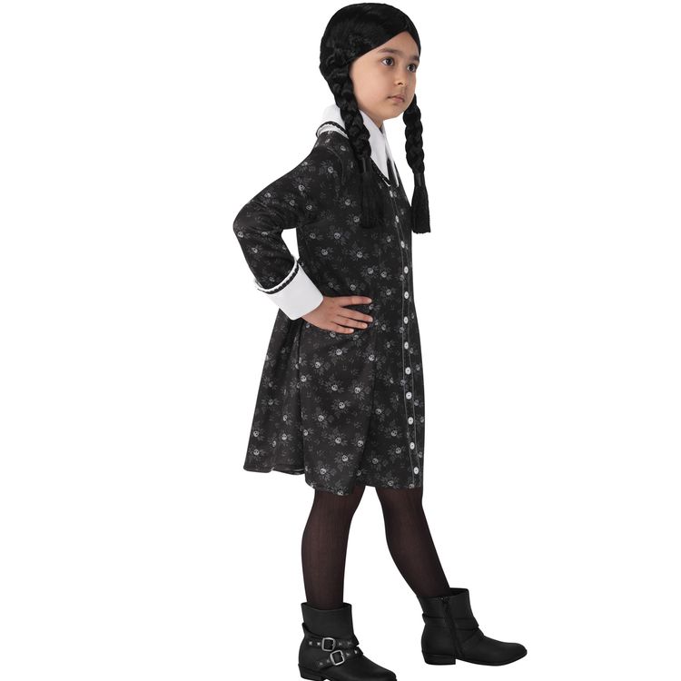 Wednesday Kostüm Wednesday Addams Halloween-Kleid für Kinder Wednesday Kostüm Wednesday Addams Kleid für Kinder 8-10 Jahre schwarz Halloween Serie The Addams Family Fasching Karneval Mottoparty Kinderfasching Familienkostüm