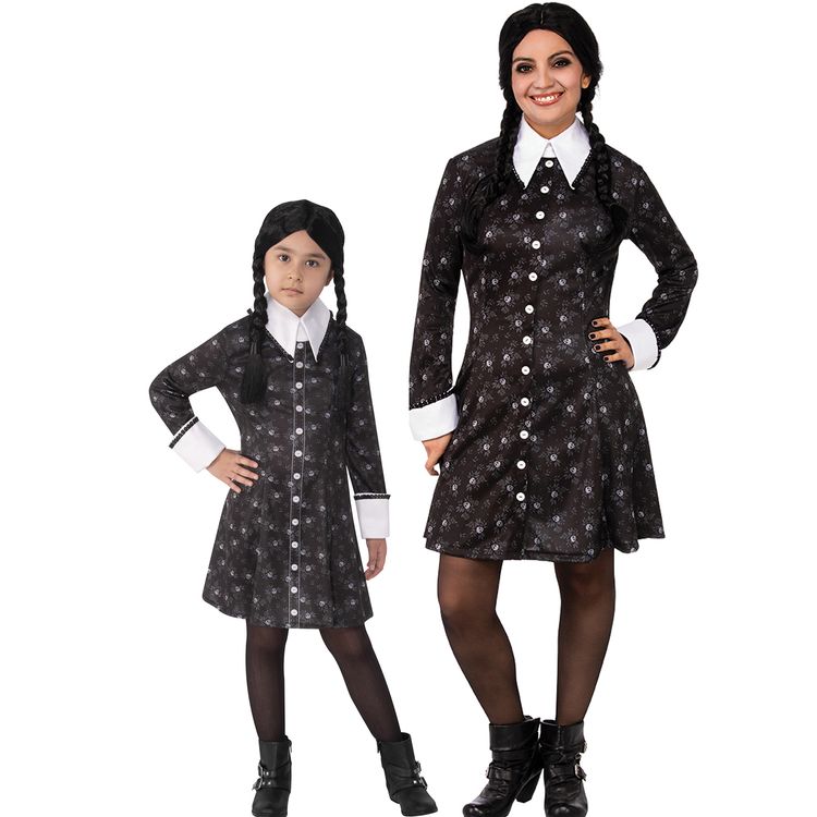 Wednesday Kostüm Wednesday Addams Halloween-Kleid für Kinder Wednesday Kostüm Wednesday Addams Kleid für Kinder 8-10 Jahre schwarz Halloween Serie The Addams Family Fasching Karneval Mottoparty Kinderfasching Familienkostüm