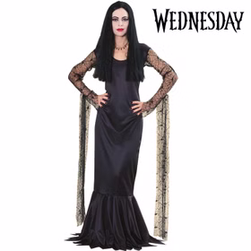 Morticia Addams Kostüm Halloween-Kleid schwarz für Damen Gr. S-L Serie The Addams Family Fasching Karneval Mottoparty Halloween Familienkostüm Gruppenkostüm