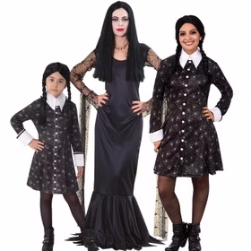 Morticia Addams Kostüm Halloween-Kleid schwarz für Damen Gr. S-L Serie The Addams Family Fasching Karneval Mottoparty Halloween Familienkostüm Gruppenkostüm