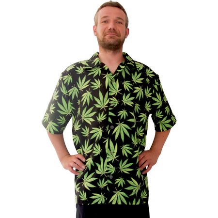 Hawaii Hemd schwarz mit Hanfblätter-Motiv grün Mr. Cannabis für Herren