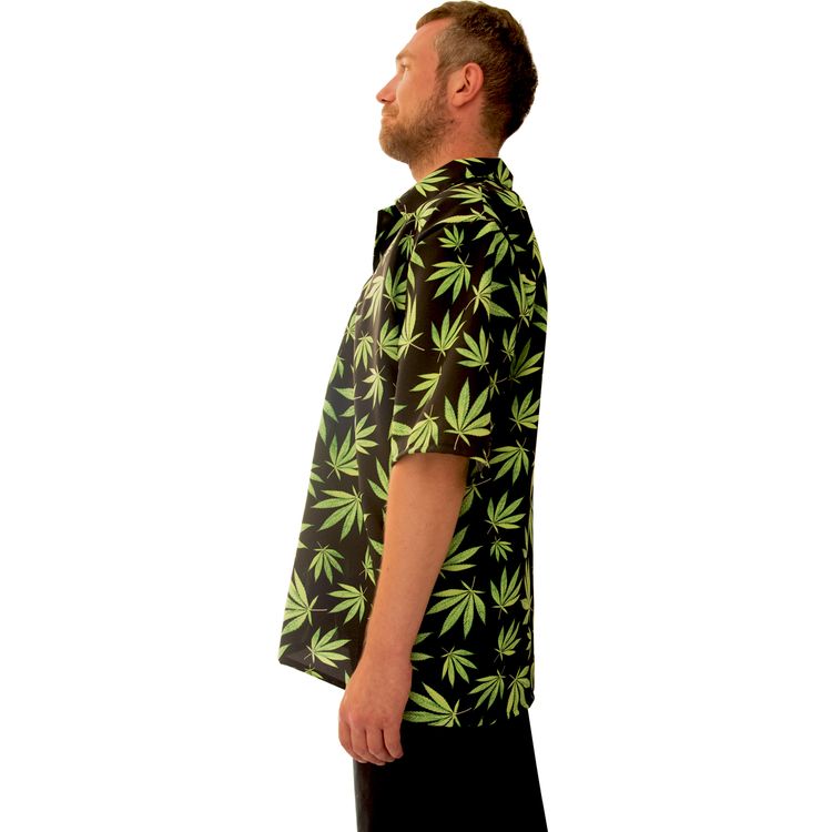 Hawaii Hemd schwarz mit Hanfblätter-Motiv grün Mr. Cannabis für Herren Gr. 50-60 JGA Beachparty Freizeit-Look Sommerhemd Fasching Karneval Mottoparty