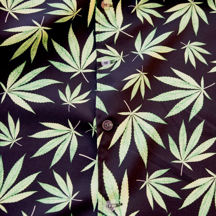 Hawaii Hemd schwarz mit Hanfblätter-Motiv grün Mr. Cannabis für Herren Gr. 50-60 JGA Beachparty Freizeit-Look Sommerhemd Fasching Karneval Mottoparty