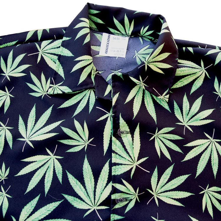 Hawaii Hemd schwarz mit Hanfblätter-Motiv grün Mr. Cannabis für Herren Gr. 50-60 JGA Beachparty Freizeit-Look Sommerhemd Fasching Karneval Mottoparty