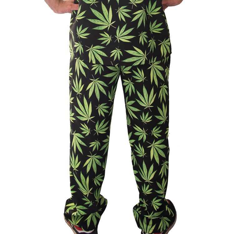 Cannabis Hose lang schwarz & grünen Hanf-Blättern für Herren Cannabis Hose schwarz & grünen Hanf-Blättern für Herren Gr. 50-58 JGA Beachparty Freizeit-Look Sommerhemd Fasching Karneval Mottoparty