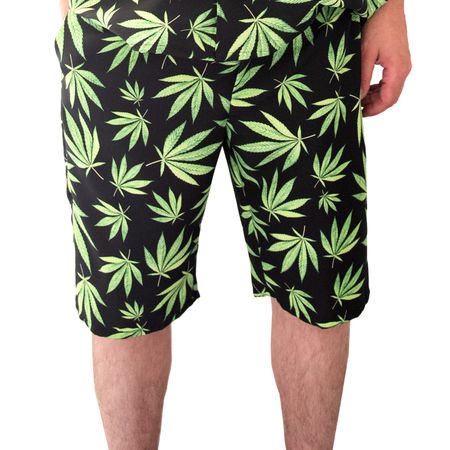 Cannabis Shorts schwarz mit grünen Hanf-Blättern für Herren