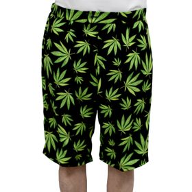 Cannabis Shorts schwarz mit grünen Hanf-Blättern  für Herren Gr. 50-58 JGA Beachparty Freizeit-Look Sommerhemd Fasching Karneval Mottoparty