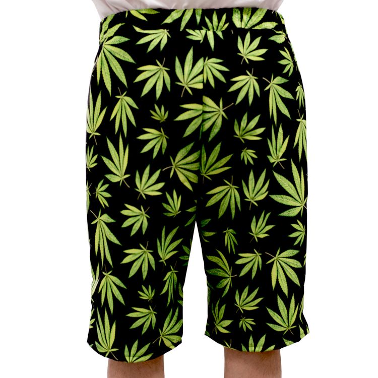 Cannabis Shorts schwarz mit grünen Hanf-Blättern für Herren Cannabis Shorts schwarz mit grünen Hanf-Blättern  für Herren Gr. 50-58 JGA Beachparty Freizeit-Look Sommerhemd Fasching Karneval Mottoparty