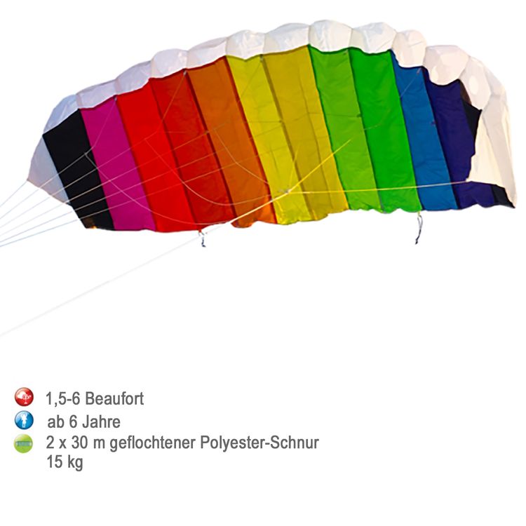 Lenkmatte Regenbogen bunt ab 6 Jahre 120 cm Zweileiner Flugdrache Lenkdrache Herbst Drachen steigen Ostsee Nordsee