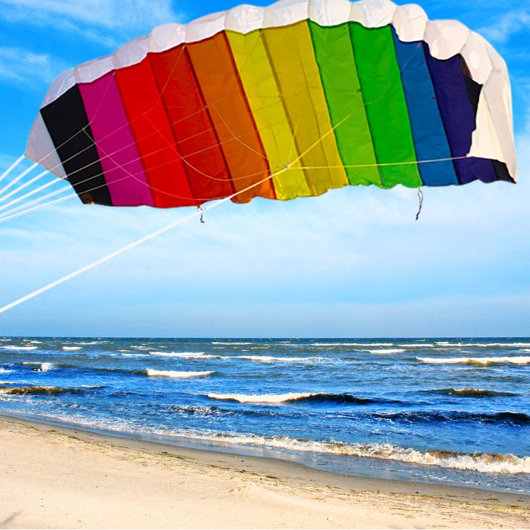 Lenkmatte Regenbogen bunt ab 6 Jahre 120 cm Zweileiner Flugdrache Lenkdrache Herbst Drachen steigen Ostsee Nordsee