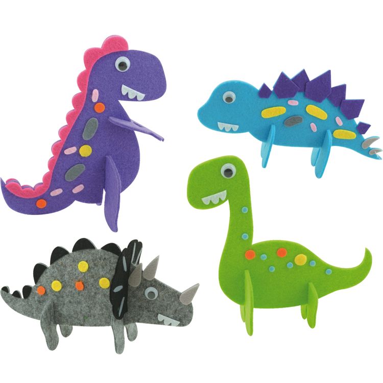 Dinosaurier Bastel-Set aus Filz mit Wackelaugen 4 Stück für Kinder