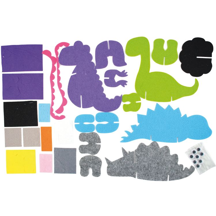 Dinosaurier Bastel-Set aus Filz mit Wackelaugen 4 Stück für Kinder