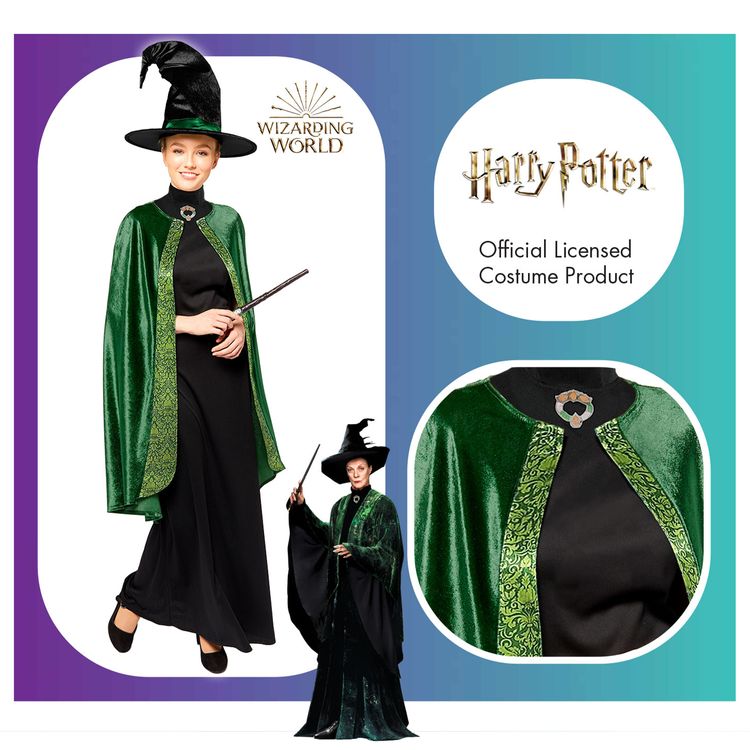 Harry Potter Kostüm Professorin McGonagall für Damen Gr. S-XL grün Hexe Zauberin Lizenzkostüm Fasching Karneval Mottoparty Paar- und Gruppenkostüm