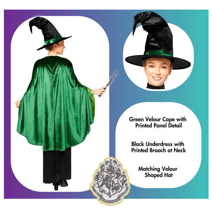 Harry Potter Kostüm Professorin McGonagall für Damen Gr. S-XL grün Hexe Zauberin Lizenzkostüm Fasching Karneval Mottoparty Paar- und Gruppenkostüm