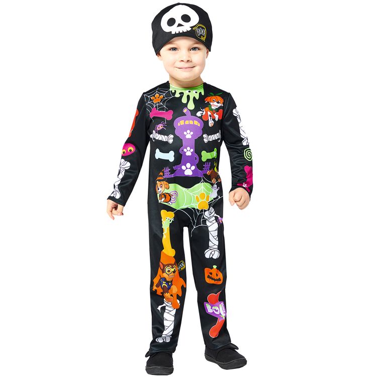 Paw Patrol Kostüm Halloween Skelett bunt für Kinder 2-6 Jahre Hunde Lizenzkostüm Fasching Karneval Mottoparty Kinderfasching