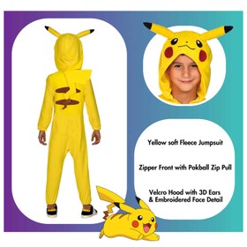Pokemon Kostüm Pikachu für Kinder 3-10 Jahre gelb Tier Fasching Karneval Mottoparty Lizenzkostüm Manga Comic Serie Kinderfasching