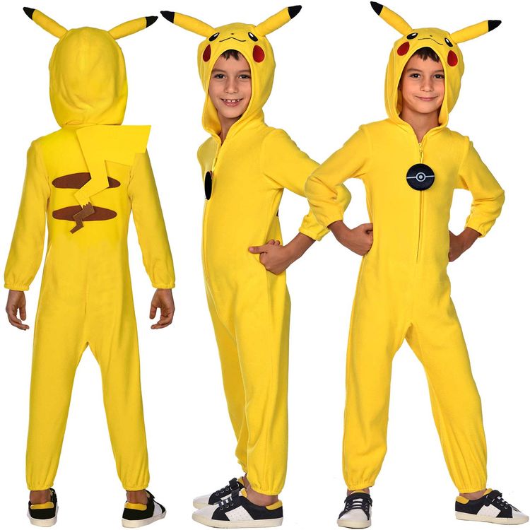 Pokemon Kostüm Pikachu für Kinder 3-10 Jahre gelb Tier Fasching Karneval Mottoparty Lizenzkostüm Manga Comic Serie Kinderfasching