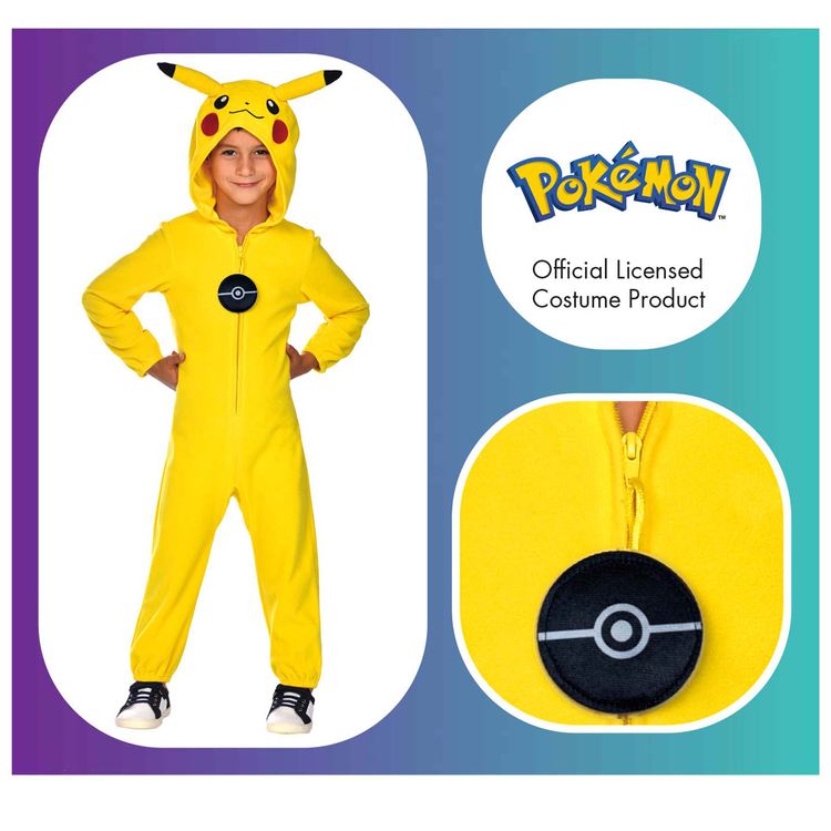 Pokemon Kostüm Pikachu für Kinder 3-10 Jahre gelb Tier Fasching Karneval Mottoparty Lizenzkostüm Manga Comic Serie Kinderfasching