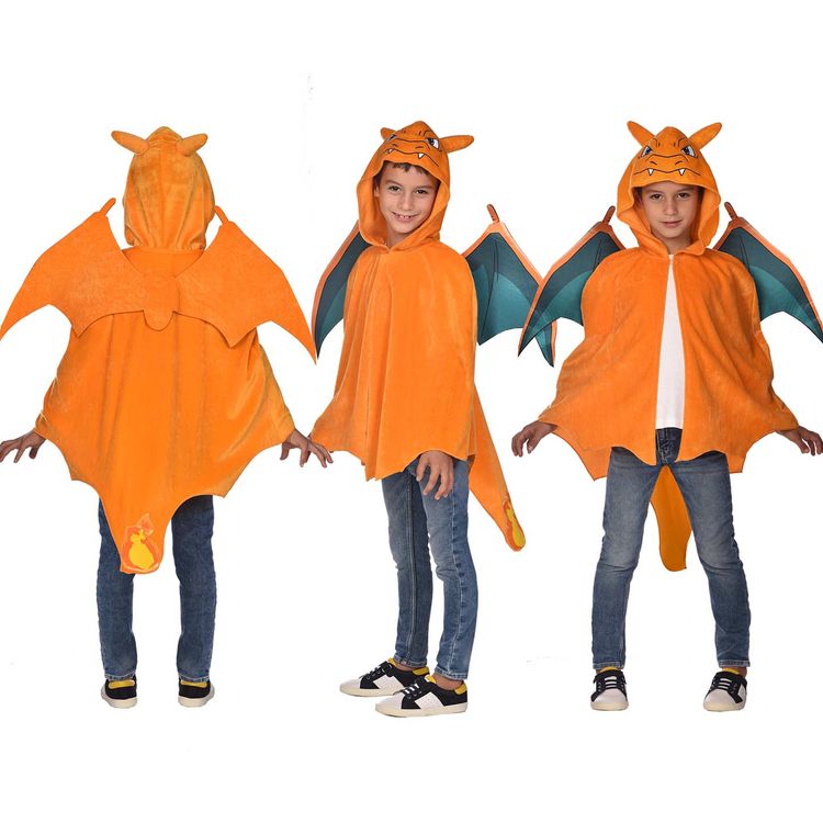 Pokemon Kostüm Glurak für Kinder 8-12 Jahre orange Tier Fasching Karneval Mottoparty Lizenzkostüm Manga Comic Serie Kinderfasching