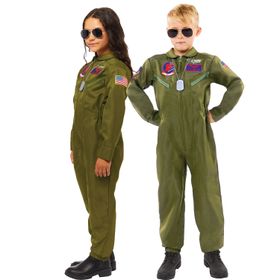 Top Gun Kostüm Kampfpilot Pete Maverick für Kinder Gr. 128 grün SALE Fasching Karneval Mottoparty Kinderfasching Unisex-Kostüm für Kinder