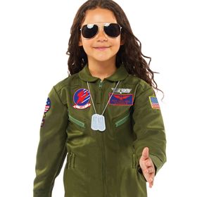 Top Gun Kostüm Kampfpilot Pete Maverick für Kinder Gr. 128 grün SALE Fasching Karneval Mottoparty Kinderfasching Unisex-Kostüm für Kinder