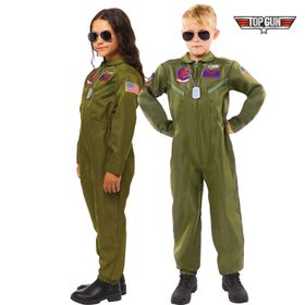 Top Gun Kostüm Kampfpilot Pete Maverick für Kinder Gr. 128 grün SALE Fasching Karneval Mottoparty Kinderfasching Unisex-Kostüm für Kinder