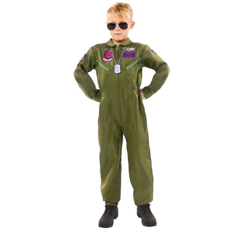 Top Gun Kostüm Kampfpilot Pete Maverick für Kinder Top Gun Kostüm Kampfpilot Pete Maverick für Kinder Gr. 128 grün SALE Fasching Karneval Mottoparty Kinderfasching Unisex-Kostüm für Kinder