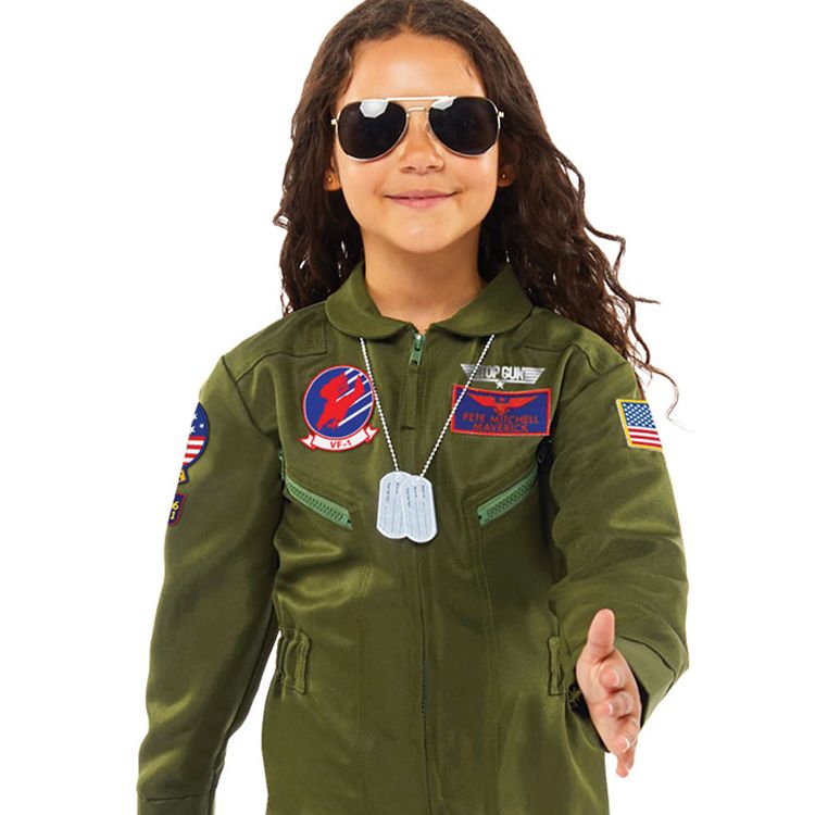 Top Gun Kostüm Kampfpilot Pete Maverick für Kinder Top Gun Kostüm Kampfpilot Pete Maverick für Kinder Gr. 128 grün SALE Fasching Karneval Mottoparty Kinderfasching Unisex-Kostüm für Kinder