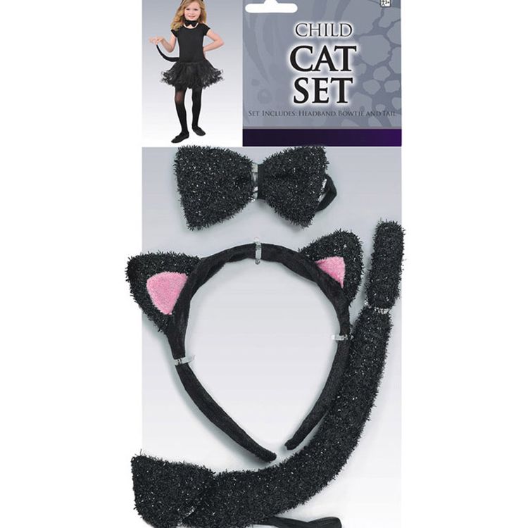 Katzen Kostüm Zubehör-Set schwarz Haarreif Schwanz & Fliege für Kinder Katzen Kostüm Zubehör-Set schwarz Haarreif Schwanz & Fliege für Kinder Fasching Karneval Mottoparty Tier Tierkostüm Kinderfasching Kindergeburtstag