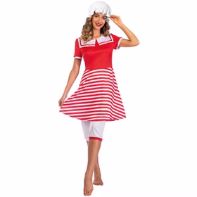 Historischer Badeanzug 20er Kleid mit Haube für Damen Gr. S-XL rot-weiß Beachparty Neptunfest Fasching Karneval Mottoparty Historischer Badeanzug 20er Kleid mit Haube für Damen Gr. S-XL rot-weiß Beachparty Neptunfest Fasching Karneval Mottoparty