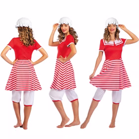 Historischer Badeanzug 20er Kleid mit Haube für Damen Gr. S-XL rot-weiß Beachparty Neptunfest Fasching Karneval Mottoparty Historischer Badeanzug 20er Kleid mit Haube für Damen Gr. S-XL rot-weiß Beachparty Neptunfest Fasching Karneval Mottoparty