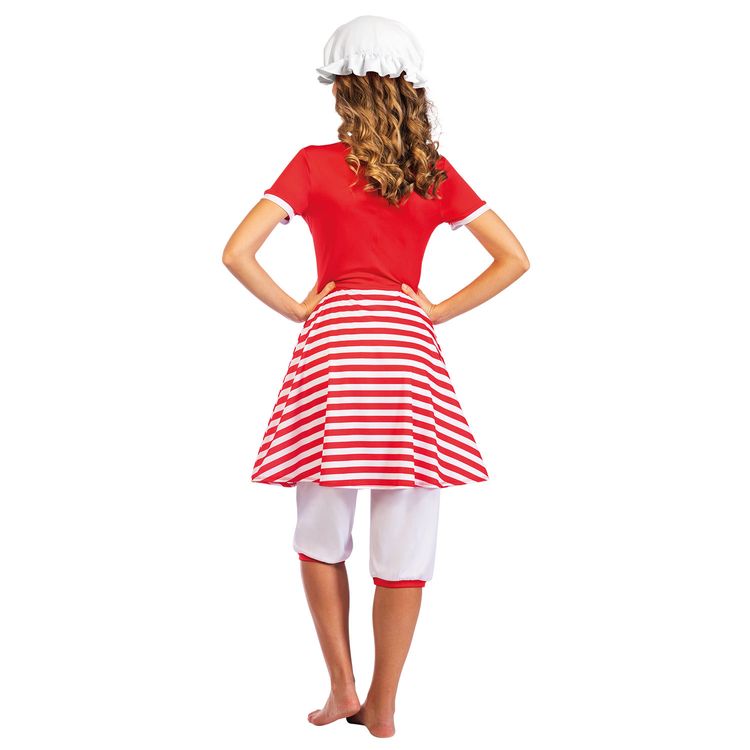 Historischer Badeanzug 20er Kleid rot-weiß gestreift mit Badehaube für Damen Historischer Badeanzug 20er Kleid mit Haube für Damen Gr. S-XL rot-weiß Beachparty Neptunfest Fasching Karneval Mottoparty