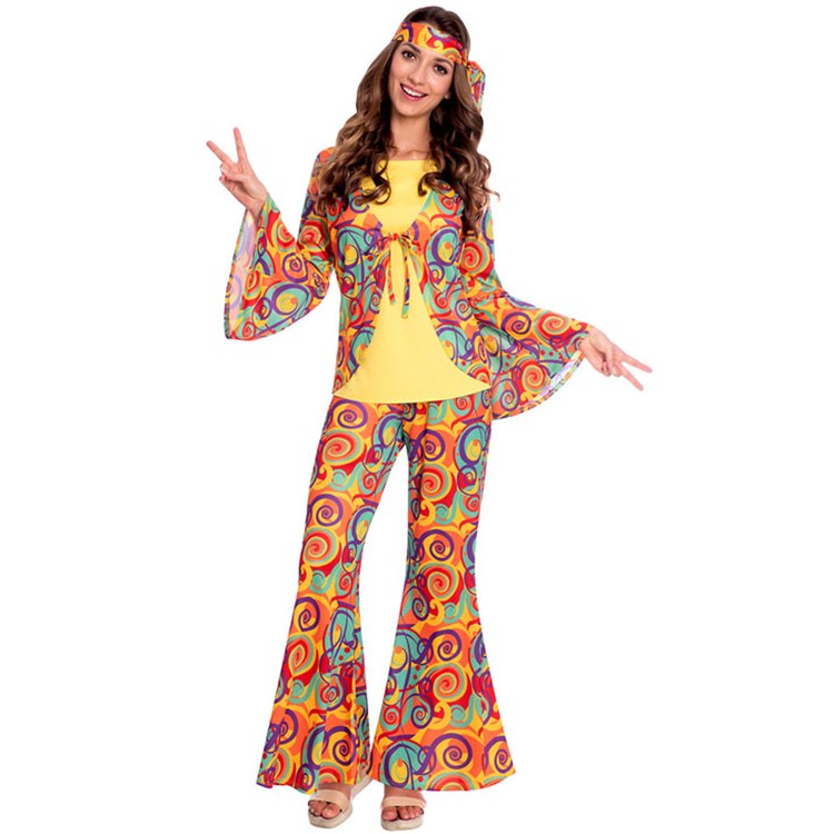 Hippie Kostüm Hailey Flower Power für Damen Gr. S-XL bunt 70er Retro Fasching Karneval Mottoparty Paar- und Gruppenkostüm