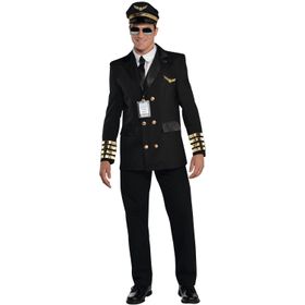 Pilot Kostüm Kapitän Elias für Herren Gr. M-XXL schwarz Uniform Berufe Flugzeugführer Fasching Karneval Mottoparty Paarkostüm