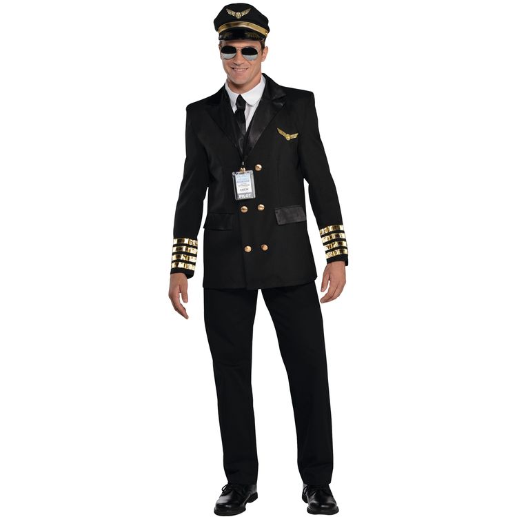 Pilot Kostüm Kapitän Elias für Herren Gr. M-XXL schwarz Uniform Berufe Flugzeugführer Fasching Karneval Mottoparty Paarkostüm