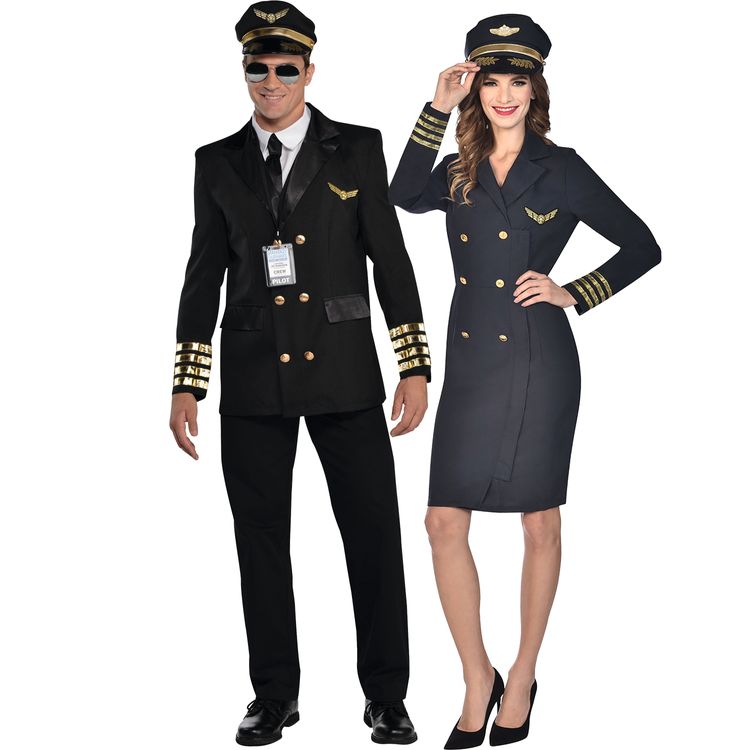 Pilot Kostüm Kapitän Elias für Herren Gr. M-XXL schwarz Uniform Berufe Flugzeugführer Fasching Karneval Mottoparty Paarkostüm