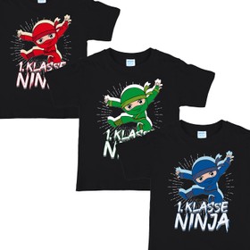 Schulanfänger T-Shirt 1. Klasse Ninja ABC-Schütze grün-schwarz für Kinder ABC-Schütze Schule Schulkind Endlich Schule Geschenkidee Zuckertüte Schultüte