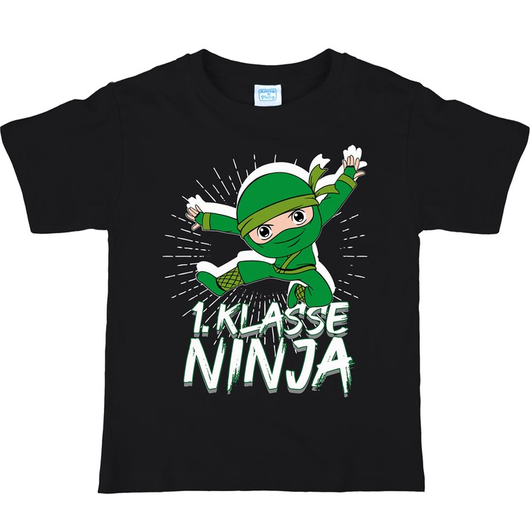 Schulanfänger T-Shirt 1. Klasse Ninja ABC-Schütze grün-schwarz für Kinder ABC-Schütze Schule Schulkind Endlich Schule Geschenkidee Zuckertüte Schultüte