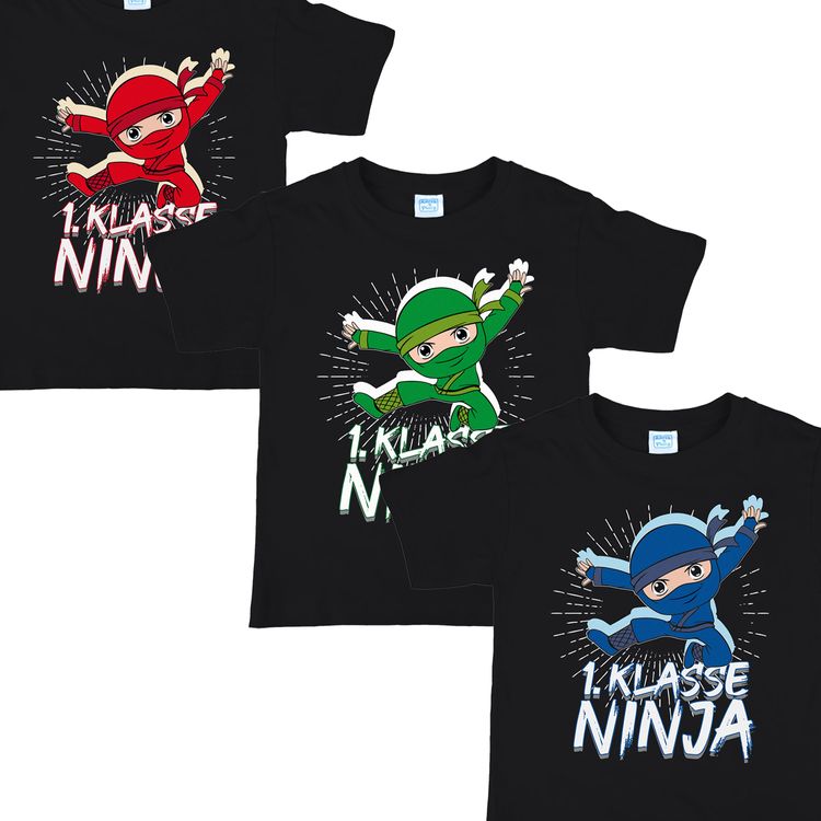 Schulanfänger T-Shirt 1. Klasse Ninja ABC-Schütze schwarz blau für Kinder Schulanfänger T-Shirt 1. Klasse Ninja ABC-Schütze blau-schwarz für Kinder ABC-Schütze Schule Schulkind Endlich Schule Geschenkidee Zuckertüte Schultüte