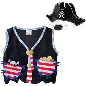 Piraten Kostüm Piratenweste mit Totenkopf-Motiv Hut & Augenklappe für Kinder 3-6 Jahre Seeräuber Fasching Karneval Mottoparty Kindergeburtstag