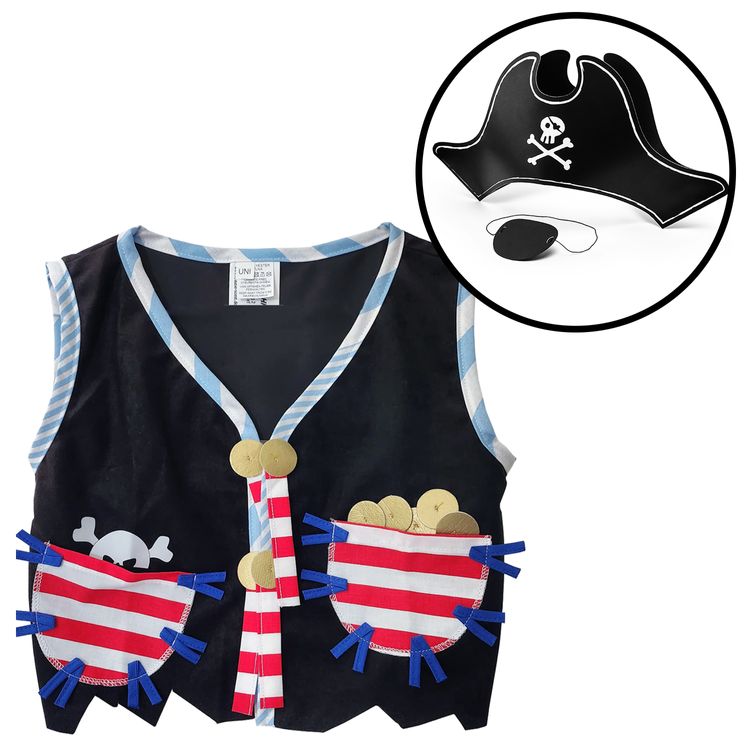 Piraten Kostüm Piratenweste mit Totenkopf-Motiv Hut & Augenklappe für Kinder 3-6 Jahre Seeräuber Fasching Karneval Mottoparty Kindergeburtstag