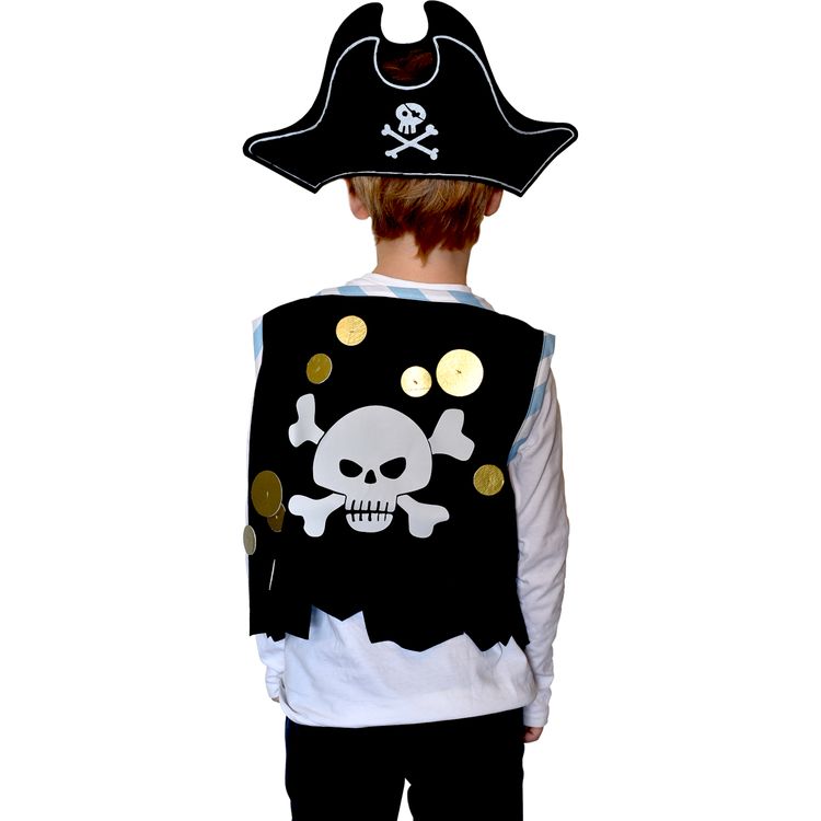 Piraten Kostüm Piratenweste mit Totenkopf-Motiv Hut & Augenklappe für Kinder 3-6 Jahre Seeräuber Fasching Karneval Mottoparty Kindergeburtstag