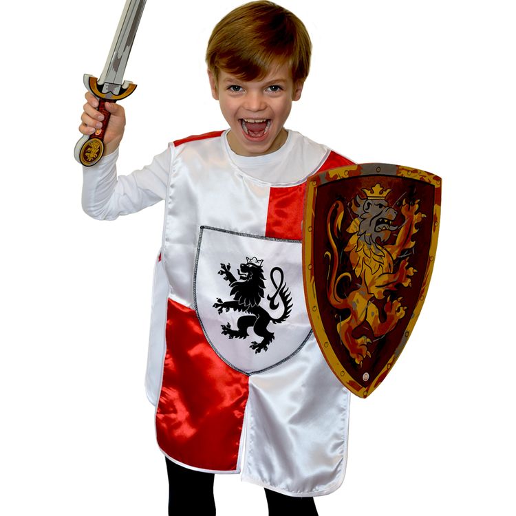 Ritter Kostüm Tapferer Ritter Leo Löwenherz für Kinder rot-weiß Ritter-Umhang Ritter-Rüstung Ritterfest Mittelalterfest Ritterturnier Rollenspiel Fasching Karneval Mottoparty Kindergeburtstag Kinderfasching