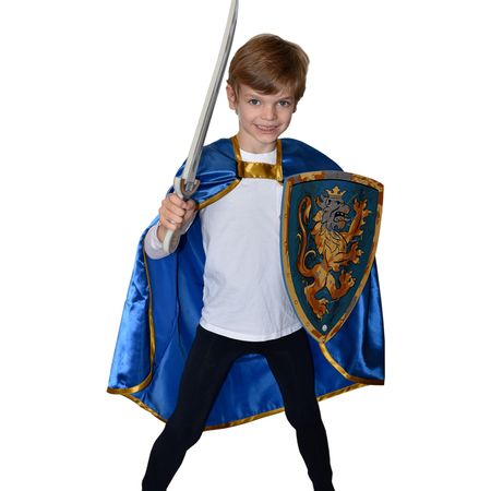 Ritter Kostüm Königs-Umhang blau 77 cm lang mit Löwen-Emblem für Kinder