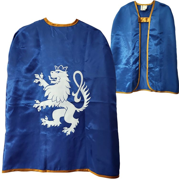 Ritter Kostüm Königs-Umhang blau 77 cm lang mit Löwen-Emblem für Kinder Ritter-Umhang Ritterfest Mittelalterfest Ritterturnier Rollenspiel Fasching Karneval Mottoparty Kindergeburtstag Kinderfasching