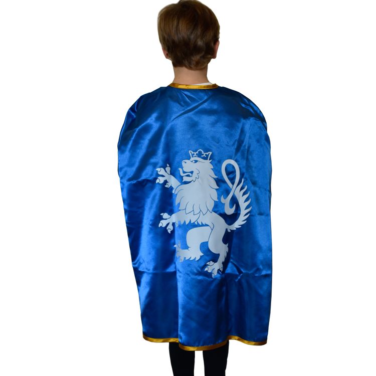 Ritter Kostüm Königs-Umhang blau 77 cm lang mit Löwen-Emblem für Kinder Ritter-Umhang Ritterfest Mittelalterfest Ritterturnier Rollenspiel Fasching Karneval Mottoparty Kindergeburtstag Kinderfasching